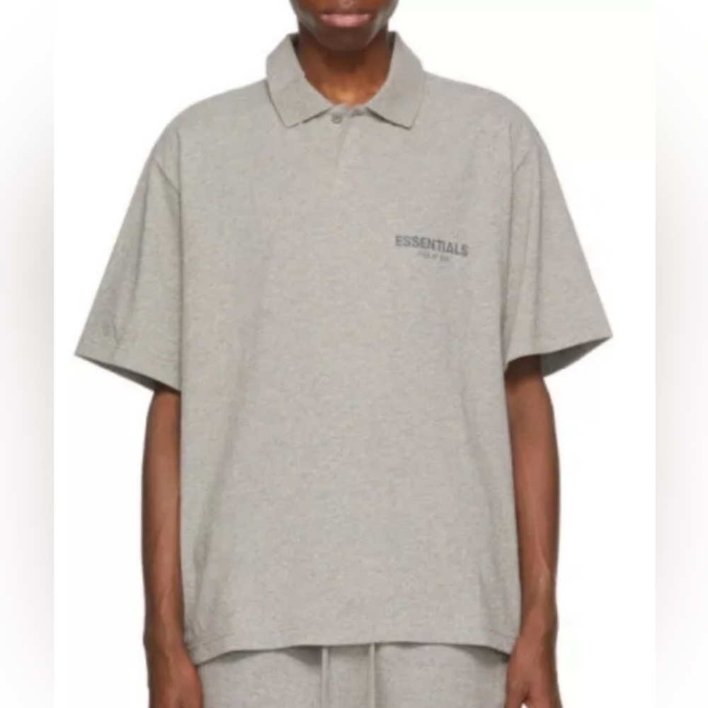 Fear of God Essentials Grey Logo Short Sleeve Polo Men’s Size M Heather Grey